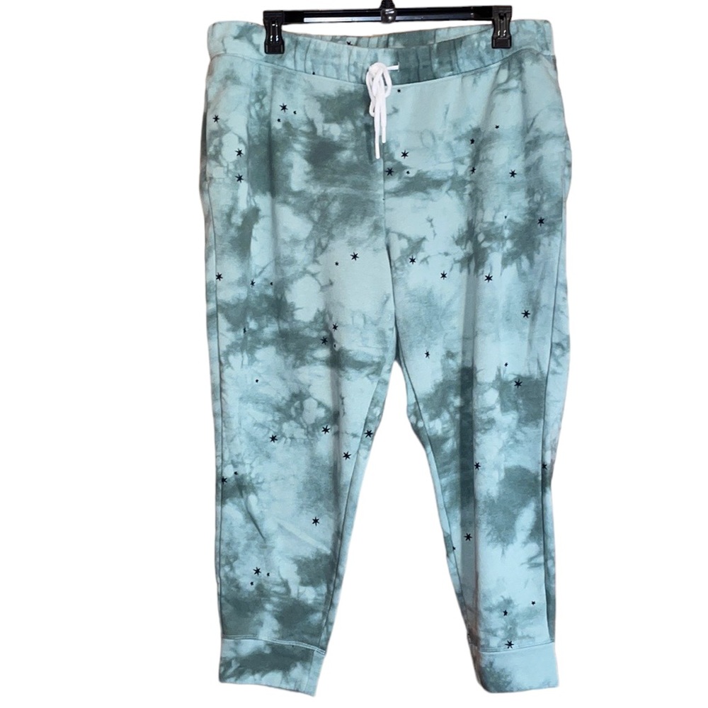 •SONOMA•GREEN TIE-DYE BLACK STAR JOGGER STYLE SWEATPANTS SIZE 1X.
